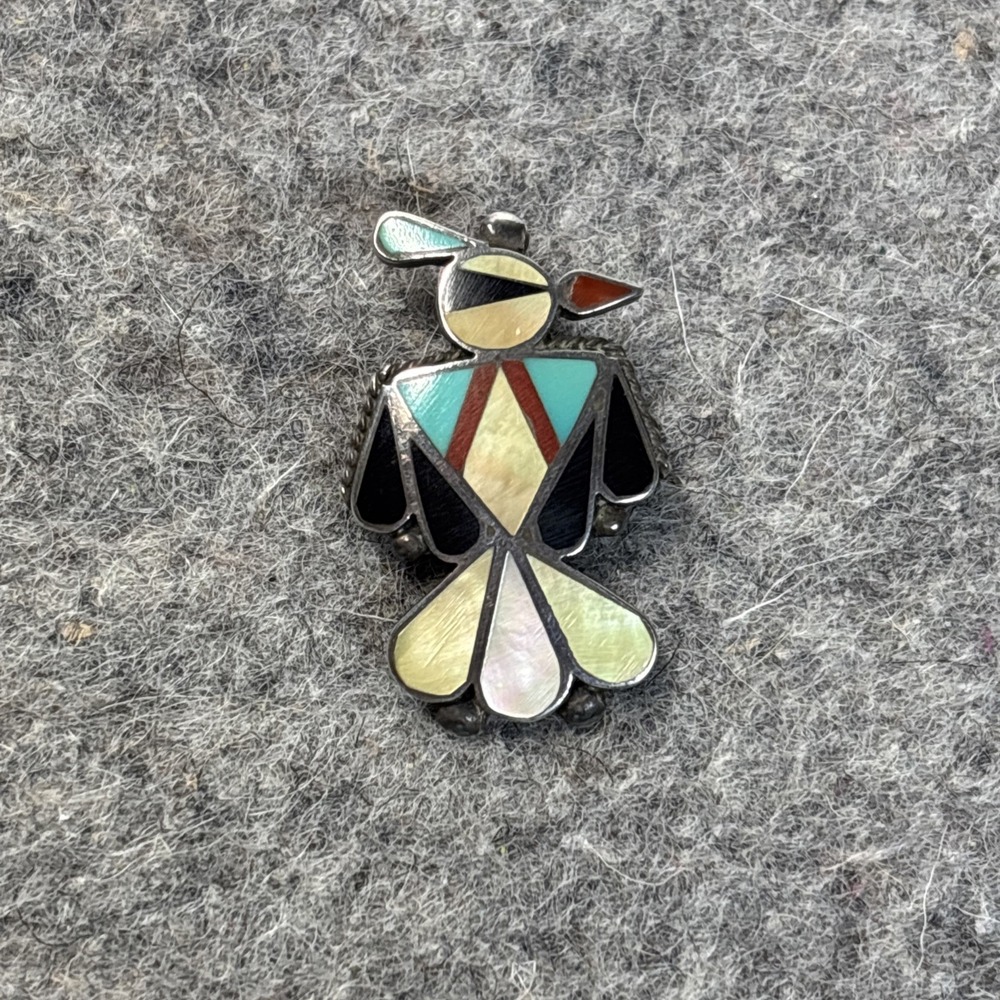 Vintage Zuni Native American Multi Stone Inlay Peyote Bird Pendant/Pin